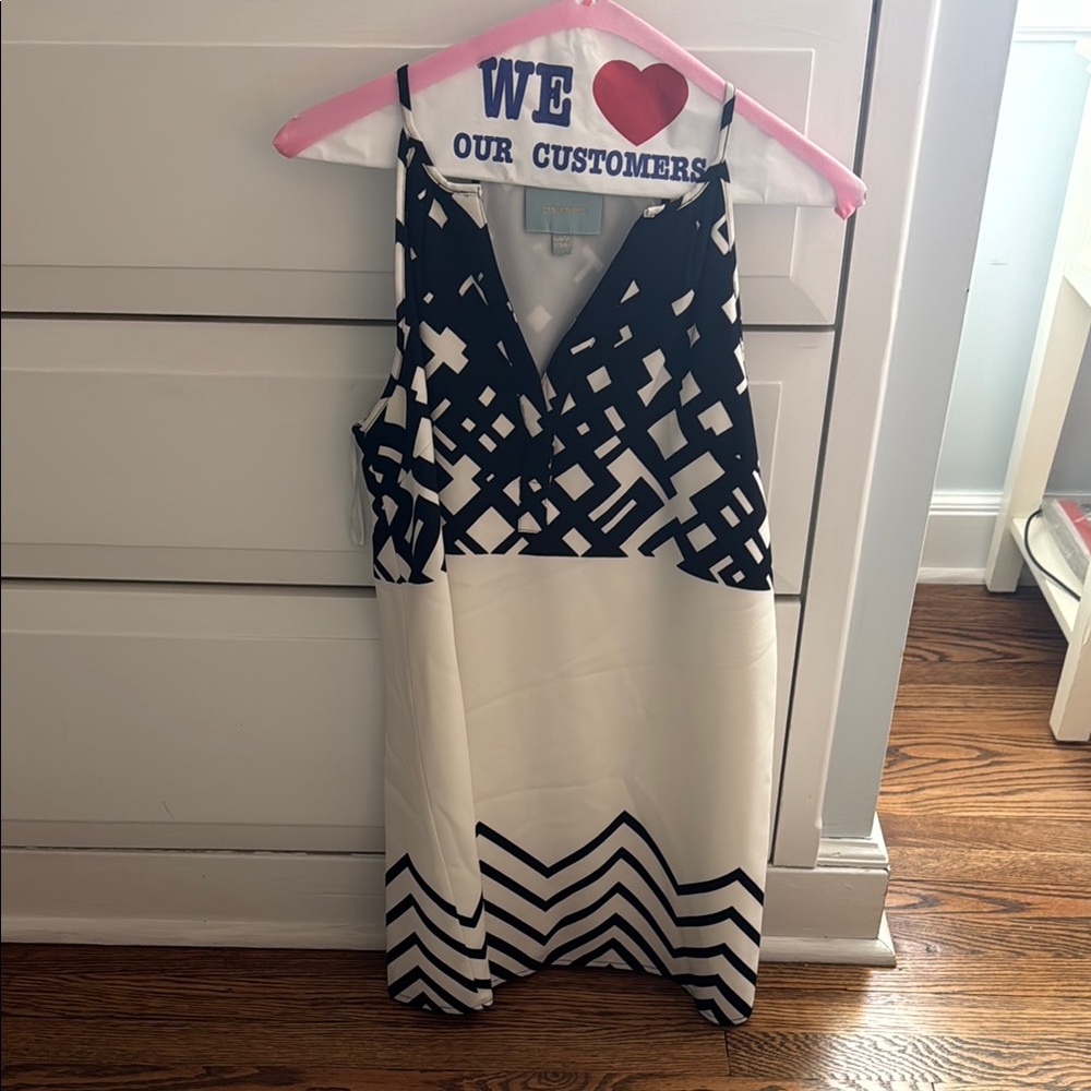 Skies Are Blue Black and White Geometric Mini Dress